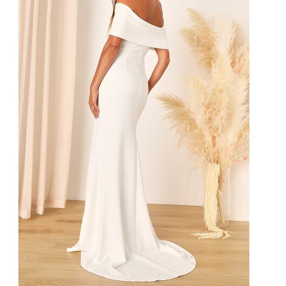 Lulus NWT Exceptional Romance White Off-the-Shoulder Mermaid Bridal Gown Dress - Picture 6 of 11